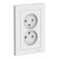 Розетка двухместная с рамкой SYSTEME ELECTRIC ATLASDESIGN, скрытый монтаж, без заземления, винтовые клеммы, белый
