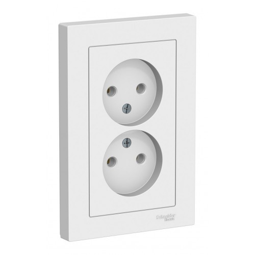 Розетка двухместная с рамкой SYSTEME ELECTRIC ATLASDESIGN, скрытый монтаж, без заземления, винтовые клеммы, белый