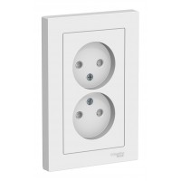 Розетка двухместная с рамкой SYSTEME ELECTRIC ATLASDESIGN, скрытый монтаж, без заземления, со шторками, винтовые клеммы, белый