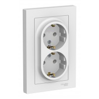 Розетка двухместная с рамкой SYSTEME ELECTRIC ATLASDESIGN, скрытый монтаж, с заземлением, винтовые клеммы, белый