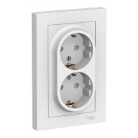 Розетка двухместная с рамкой SYSTEME ELECTRIC ATLASDESIGN, скрытый монтаж, с заземлением, со шторками, винтовые клеммы, белый