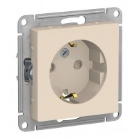 Розетка SYSTEME ELECTRIC ATLASDESIGN, скрытый монтаж, с заземлением, со шторками, винтовые клеммы, бежевый