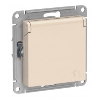 Розетка SYSTEME ELECTRIC ATLASDESIGN, скрытый монтаж, с заземлением, с крышкой, со шторками, винтовые клеммы, бежевый