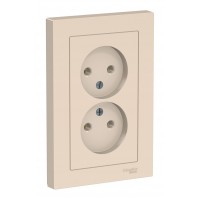 Розетка двухместная с рамкой SYSTEME ELECTRIC ATLASDESIGN, скрытый монтаж, без заземления, винтовые клеммы, бежевый