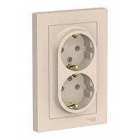 Розетка двухместная с рамкой SYSTEME ELECTRIC ATLASDESIGN, скрытый монтаж, с заземлением, винтовые клеммы, бежевый