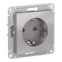 Розетка SYSTEME ELECTRIC ATLASDESIGN, скрытый монтаж, с заземлением, со шторками, винтовые клеммы, алюминий