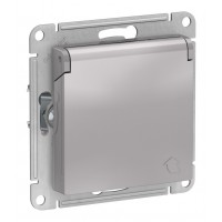 Розетка SYSTEME ELECTRIC ATLASDESIGN, скрытый монтаж, с заземлением, с крышкой, со шторками, винтовые клеммы, алюминий