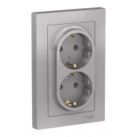 Розетка двухместная SYSTEME ELECTRIC ATLASDESIGN, скрытый монтаж, с заземлением, винтовые клеммы, алюминий