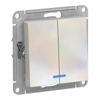 Выключатель 2-клавишный SYSTEME ELECTRIC ATLASDESIGN, с подсветкой, скрытый монтаж, жемчуг
