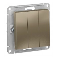 Выключатель 3-клавишный SYSTEME ELECTRIC ATLASDESIGN, скрытый монтаж, шампань