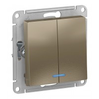 Выключатель 2-клавишный SYSTEME ELECTRIC ATLASDESIGN, с подсветкой, скрытый монтаж, шампань