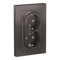 Розетка двухместная SYSTEME ELECTRIC ATLASDESIGN, скрытый монтаж, с заземлением, со шторками, мокко