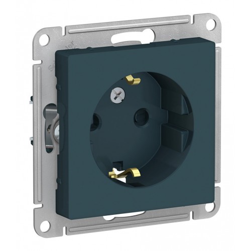 Розетка SYSTEME ELECTRIC ATLASDESIGN, скрытый монтаж, с заземлением, со шторками, изумруд