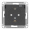 Розетка IP44 SYSTEME ELECTRIC ATLASDESIGN AQUA, скрытый монтаж, с заземлением, с крышкой, со шторками, карбон