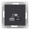Розетка 2xUSB SYSTEME ELECTRIC ATLASDESIGN, карбон