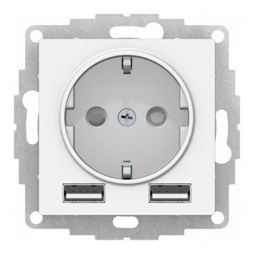 Розетка с USB SYSTEME ELECTRIC ATLASDESIGN, скрытый монтаж, с заземлением, белый