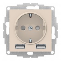 Розетка с USB SYSTEME ELECTRIC ATLASDESIGN, скрытый монтаж, с заземлением, бежевый