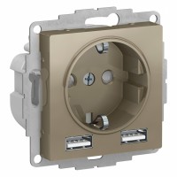 Розетка с USB SYSTEME ELECTRIC ATLASDESIGN, скрытый монтаж, с заземлением, шампань