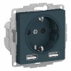 Розетка с USB SYSTEME ELECTRIC ATLASDESIGN, скрытый монтаж, с заземлением, изумруд