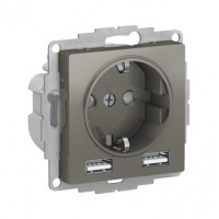 Розетка с USB SYSTEME ELECTRIC ATLASDESIGN, скрытый монтаж, с заземлением, сталь