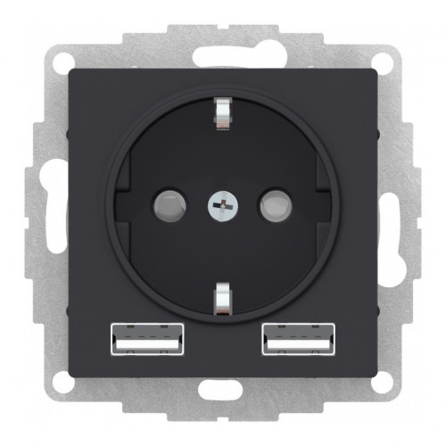 Розетка с USB SYSTEME ELECTRIC ATLASDESIGN, скрытый монтаж, с заземлением, карбон