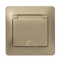 Розетка SYSTEME ELECTRIC GLOSSA, скрытый монтаж, с заземлением, с крышкой, со шторками, титан