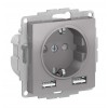 Розетка с 2xUSB SYSTEME ELECTRIC ATLASDESIGN, скрытый монтаж, с заземлением, алюминий, ATN000330