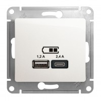 Розетка 2xUSB SYSTEME ELECTRIC GLOSSA, скрытый монтаж, перламутр, GSL000639