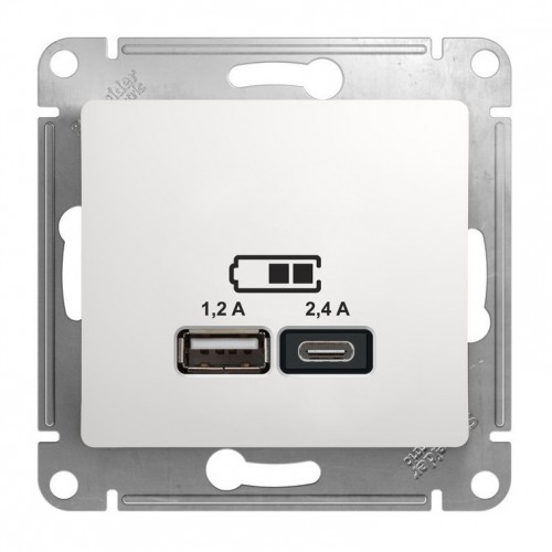 Розетка 2xUSB SYSTEME ELECTRIC GLOSSA, скрытый монтаж, белый, GSL000139