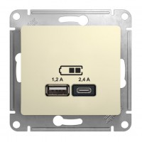 Розетка 2xUSB SYSTEME ELECTRIC GLOSSA, скрытый монтаж, бежевый, GSL000239