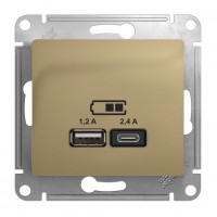 Розетка 2xUSB SYSTEME ELECTRIC GLOSSA, скрытый монтаж, титан, GSL000439