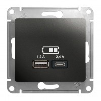 Розетка 2xUSB SYSTEME ELECTRIC GLOSSA, скрытый монтаж, антрацит, GSL000739