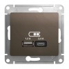 Розетка 2xUSB SYSTEME ELECTRIC GLOSSA, скрытый монтаж, шоколад, GSL000839