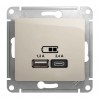 Розетка 2xUSB SYSTEME ELECTRIC GLOSSA, скрытый монтаж, молочный, GSL000939