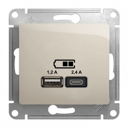 Розетка 2xUSB SYSTEME ELECTRIC GLOSSA, скрытый монтаж, молочный, GSL000939