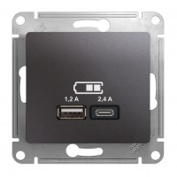 Розетка 2xUSB SYSTEME ELECTRIC GLOSSA, скрытый монтаж, графит, GSL001339