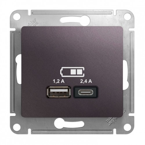 Розетка 2xUSB SYSTEME ELECTRIC GLOSSA, скрытый монтаж, сиреневый туман, GSL001439