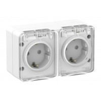 AtlasDesign Profi54 двойная розетка с заземлением со шторками 16А 250B, БЕЛЫЙ
