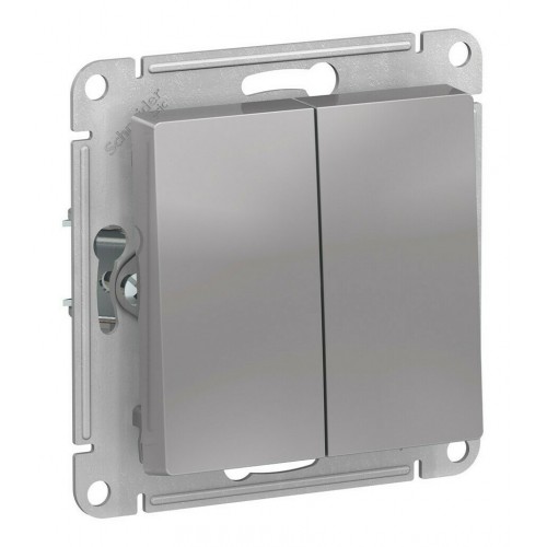 Выключатель IP44 2-клавишный SYSTEME ELECTRIC ATLASDESIGN AQUA, скрытый монтаж, алюминий, ATN440351