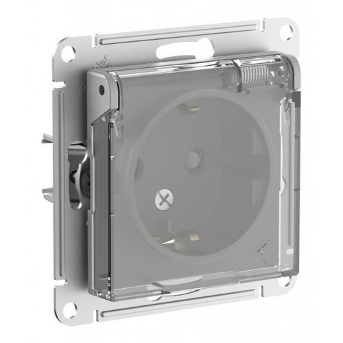 Розетка IP44 SYSTEME ELECTRIC ATLASDESIGN AQUA, скрытый монтаж, с заземлением, с крышкой, со шторками, алюминий, ATN440346