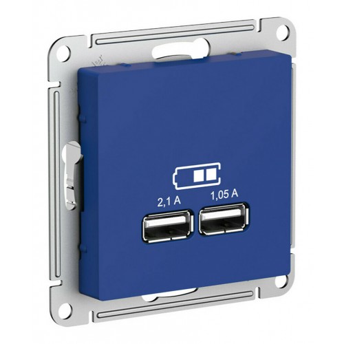 Розетка 2xUSB SYSTEME ELECTRIC ATLASDESIGN, скрытый монтаж, аквамарин, ATN001133