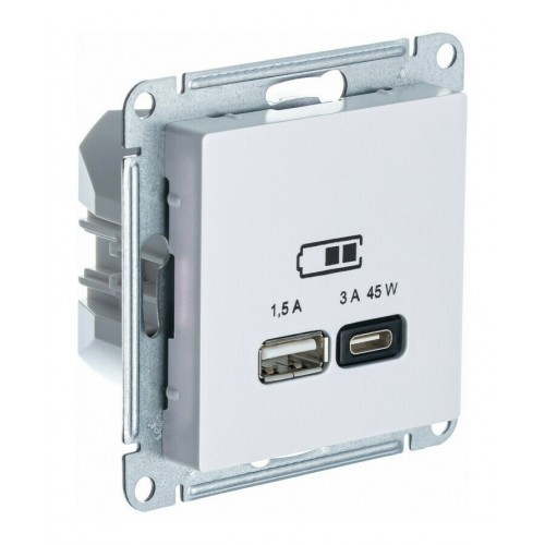 Розетка USB+USB type C SYSTEME ELECTRIC ATLASDESIGN, скрытый монтаж, жемчуг, ATN000429