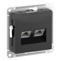 Розетка компьютерная 2xRJ45 Cat.6 SYSTEME ELECTRIC ATLASDESIGN, скрытый монтаж, карбон, ATN001088