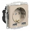 Розетка с 2xUSB SYSTEME ELECTRIC ATLASDESIGN, скрытый монтаж, с заземлением, песочный, ATN001230