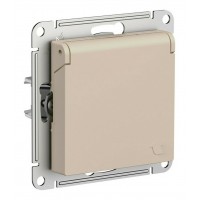 Розетка SYSTEME ELECTRIC ATLASDESIGN, скрытый монтаж, с заземлением, с крышкой, со шторками, песочный, ATN001246