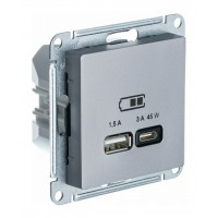 Розетка USB+USB type C SYSTEME ELECTRIC ATLASDESIGN, скрытый монтаж, сталь, ATN000929