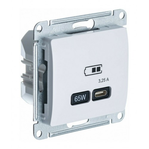 Розетка USB type C SYSTEME ELECTRIC GLOSSA, скрытый монтаж, белый, GSL000127
