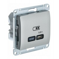 Розетка USB type C SYSTEME ELECTRIC GLOSSA, скрытый монтаж, платина, GSL001227