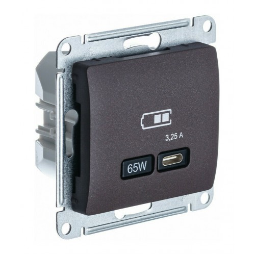 Розетка USB type C SYSTEME ELECTRIC GLOSSA, скрытый монтаж, шоколад, GSL000827