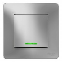 Выключатель 1-клавишный SYSTEME ELECTRIC BLANCA с подсветкой, скрытый монтаж, алюминий, BLNVS010113